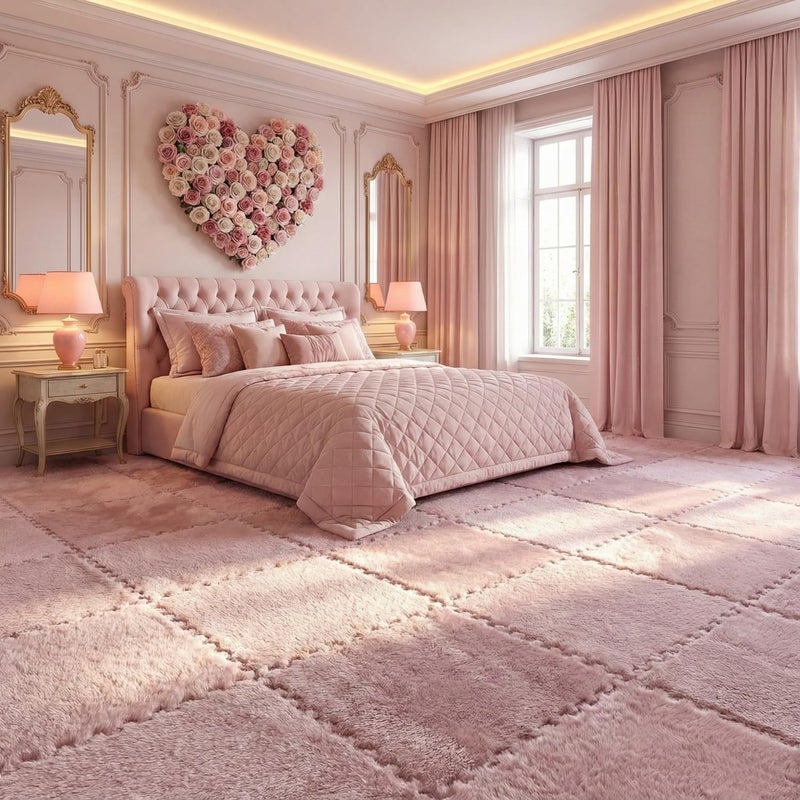 MADE4ALL Interlocking Carpet Tiles 4 PCS Pack – Soft Plush Floor Tiles for Small Areas, Nursery, Kids Room, Bedroom & Home Office – Washable, Non-Slip, Easy DIY Install – Light Pink - Image 4